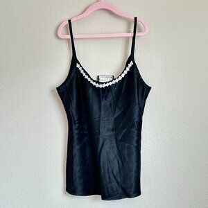 Vintage Womens Cami Top Size L Black Fairy Grunge Y2K Dainty Flower Trim Anxiety